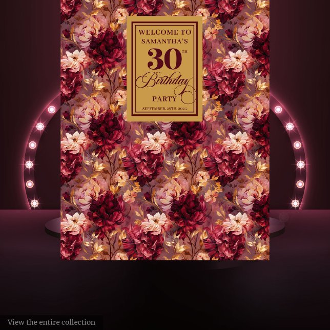 Elegant Burgundy Blush Gold 30th Birthday Backdrop (Elegant Burgundy Blush Gold 30th Birthday Backdrop)