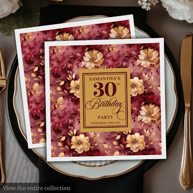 Elegant Burgundy Blush Gold 30th Birthday Decor Napkins (Elegant Burgundy Blush Gold 30th Birthday Decor Napkins)