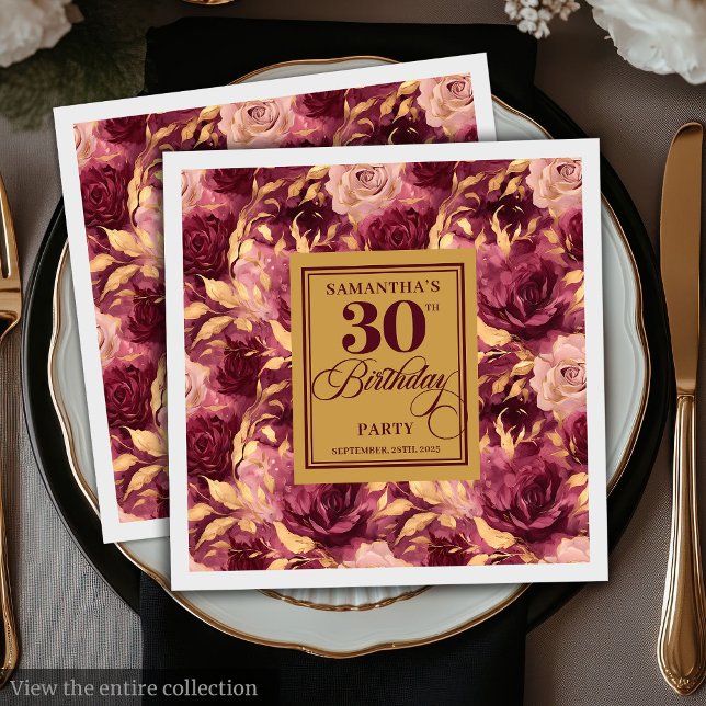 Elegant Burgundy Blush Gold 30th Birthday Napkins (Elegant Burgundy Blush Gold 30th Birthday Napkins)