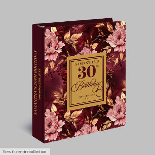 Elegant Burgundy Blush Gold Boho 30th Birthday 3 Ring Binder
