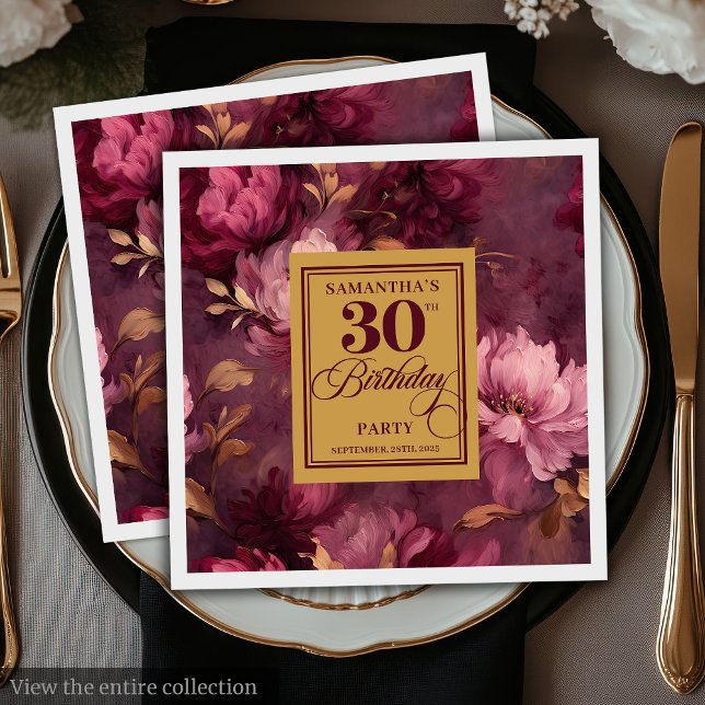 Elegant Burgundy Blush Gold Boho 30th Birthday  Napkins (Elegant Burgundy Blush Gold Boho 30th Birthday Napkins)