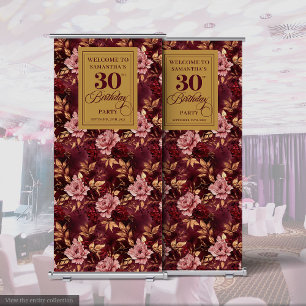 Elegant Burgundy Blush Gold Boho 30th Birthday Retractable Banner