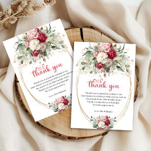 Elegant Burgundy Blush Gold Floral Baby Shower Thank You Card
