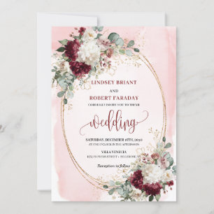 Elegant burgundy blush gold roses wedding invites