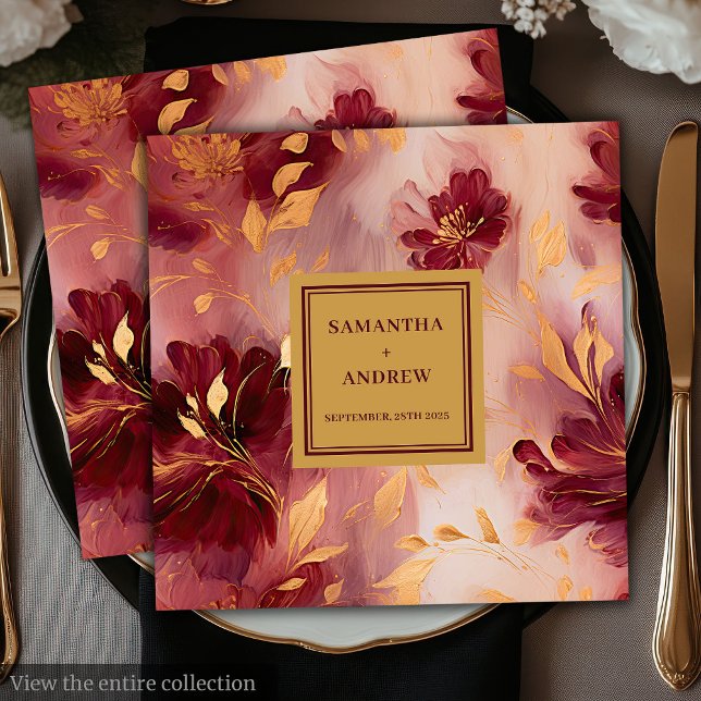 Elegant Burgundy Blush Gold Wedding Paper Napkins (Elegant Burgundy Blush Gold Wedding Paper Napkins)