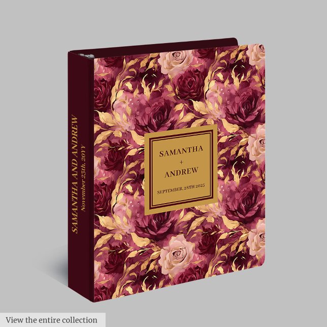 Elegant Burgundy Blush Gold Wedding Ring Binder (Elegant Burgundy Blush Gold Wedding Ring Binder)