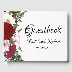 Elegant Burgundy Blush Green Floral Wedding Guest Book
