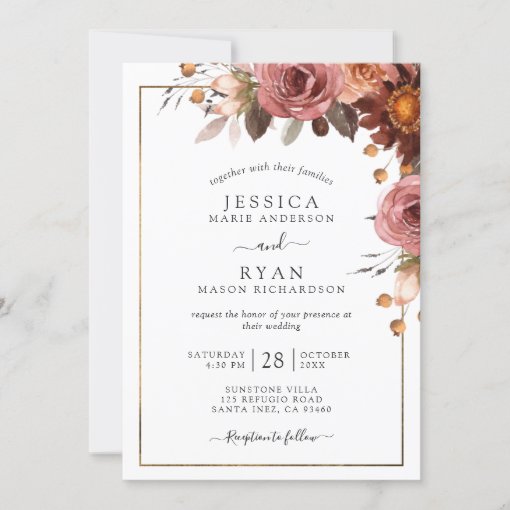 Elegant Burgundy, Blush, Honey Floral Wedding Invitation | Zazzle