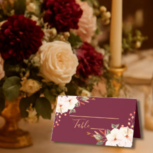 Elegant Burgundy Blush Orange Floral Place Card