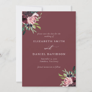 Elegant Burgundy Blush Photo Wedding  Save The Date