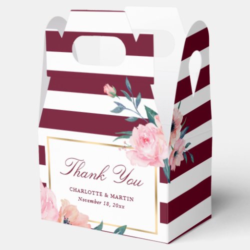 Elegant Burgundy Blush Pink Floral Wedding Favor Boxes