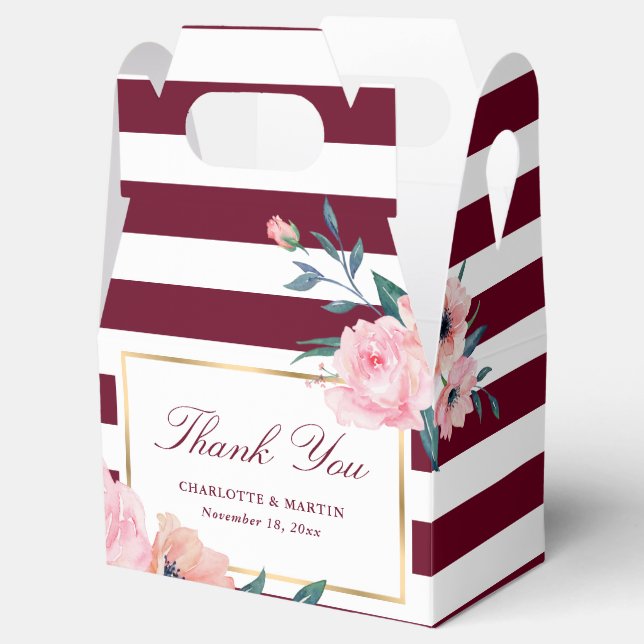 Elegant Burgundy Blush Pink Floral Wedding Favor Boxes (Opened)