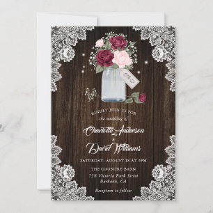 Elegant Burgundy Blush Pink Floral Wedding Invitation