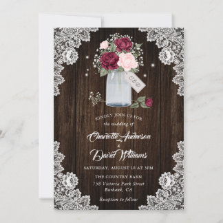 Elegant Burgundy Blush Pink Floral Wedding Invitation