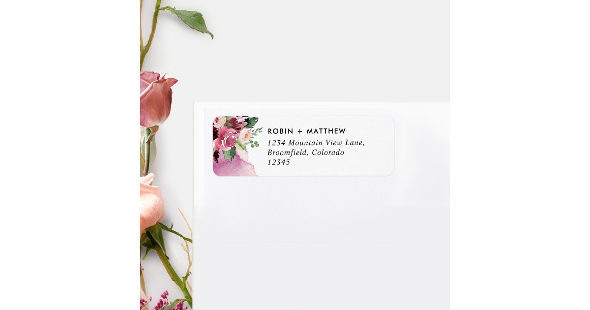 Elegant Burgundy Blush Pink Floral Wedding Label | Zazzle