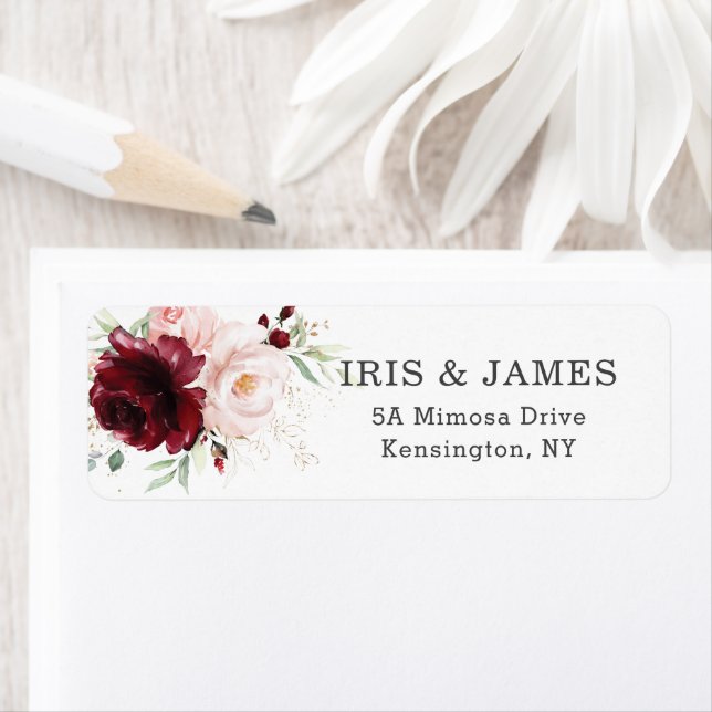 Elegant Burgundy Blush Pink Floral Wedding Label (Insitu)
