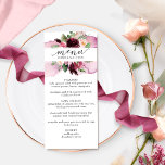 Elegant Burgundy Blush Pink Floral Wedding Menu<br><div class="desc">Elegant burgundy, pink, blush, mauve and berry floral with watercolor stain Menu template with the ability to add your name(s) and menu description on the front , while on the back area can showcase your name(s) event and date, or if you like to have this menu serve as a "place...</div>