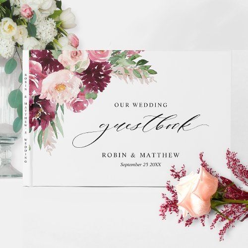 Elegant Burgundy Blush Pink Floral Wedding other  Guest Book