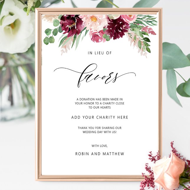 Elegant Burgundy Blush Pink In Lieu of Favors Sign (Creator Uploaded)