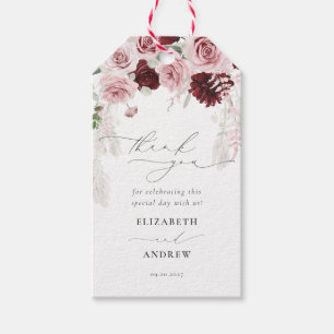 Elegant Burgundy Blush Pink Rose Wedding Thank You Gift Tags
