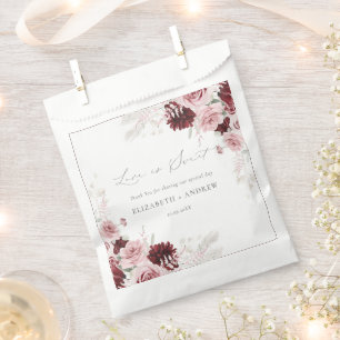 Elegant Burgundy Blush Pink Roses Floral Wedding  Favor Bag