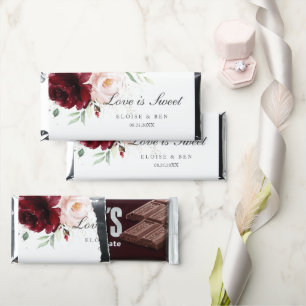 Elegant Burgundy Blush Pink Roses Floral Wedding Hershey Bar Favors