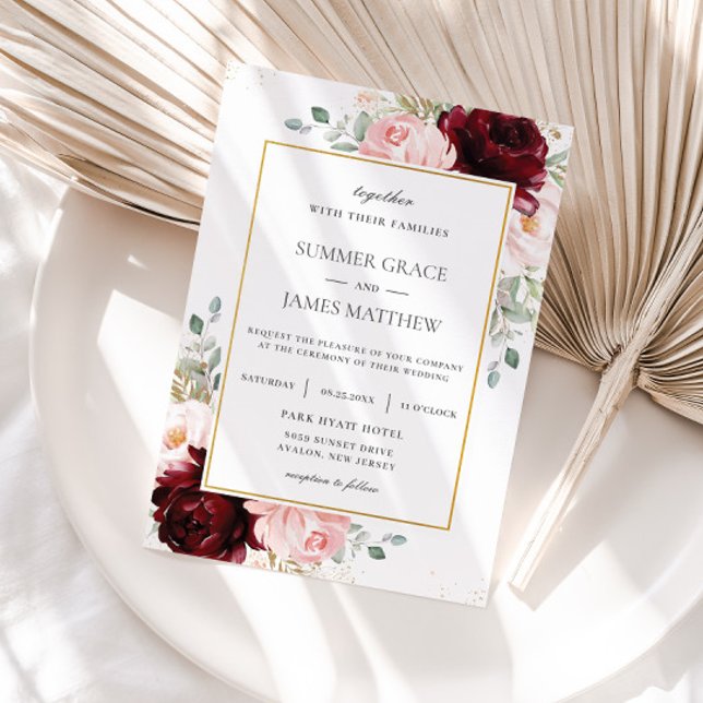 Elegant Burgundy Blush Pink Roses Floral Wedding   Invitation (Creator Uploaded)