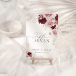 Elegant Burgundy Blush Pink Roses Floral Wedding Table Number<br><div class="desc">The combination of modern, elegant, and trendy elements creates a beautiful and unique aesthetic that is sure to impress any wedding guest. The use of watercolor techniques to depict Burgundy and Dusty Pink Roses Floral and pampas grass creates a soft and romantic feel, while the incorporation of elegant calligraphy adds...</div>