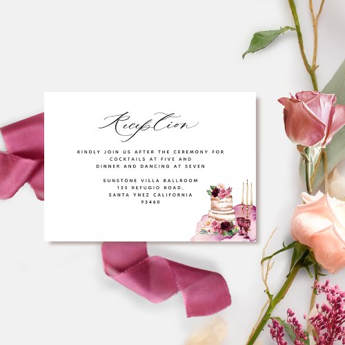 Elegant Burgundy Blush Pink Wedding Reception   Enclosure Card