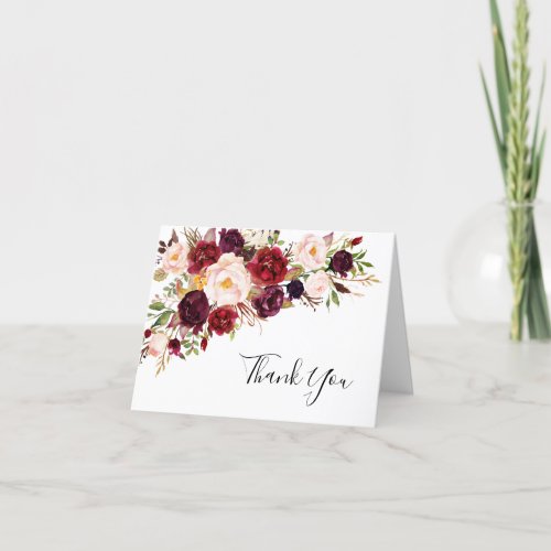 Elegant Burgundy Blush Pink Wedding Thank You Card