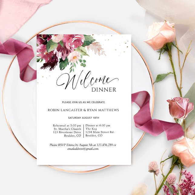 Elegant Burgundy Blush Pink Welcome Dinner Invitation (Creator Uploaded)