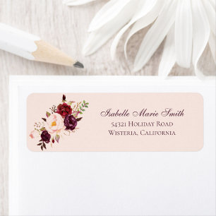 Elegant Burgundy & Blush Rose Floral Pink Wedding Label