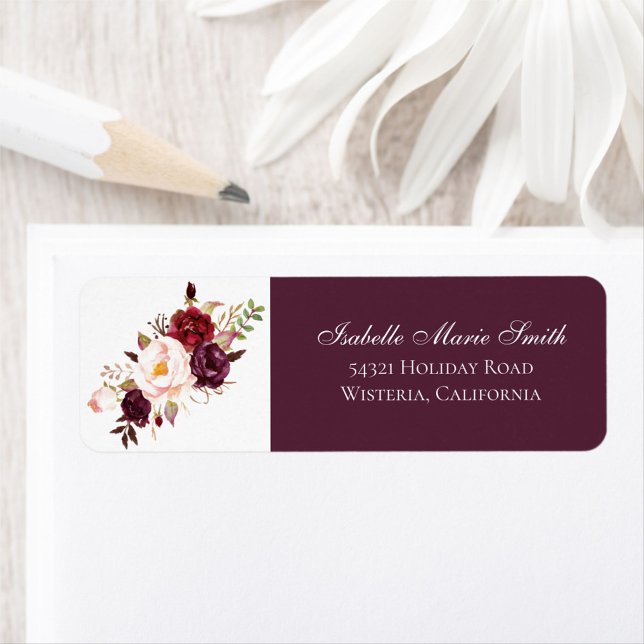 Elegant Burgundy & Blush Rose Floral Wedding Label (Creator Uploaded)