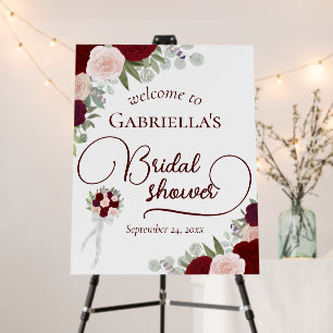 Elegant Burgundy Blush Roses Bridal Shower Welcome Foam Board