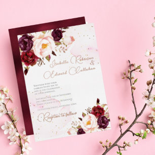 Elegant Burgundy & Blush Roses Wedding Foil Invita Invitation