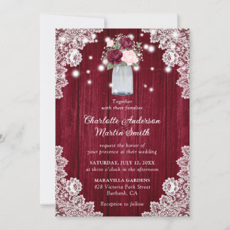 Elegant Burgundy Blush Rustic Wood Floral Wedding Invitation