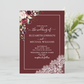 Elegant Burgundy Blush Script Photo Wedding Invitation | Zazzle