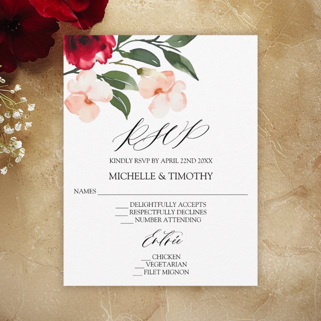 Elegant Burgundy Blush Watercolor Floral RSVP Card (Creator Uploaded)