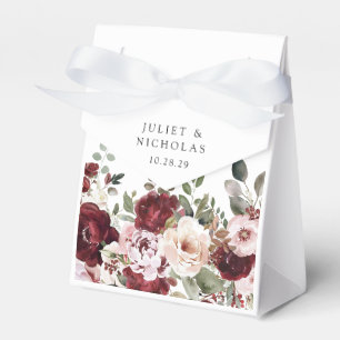 Elegant Burgundy & Blush Watercolor Floral Wedding Favor Boxes