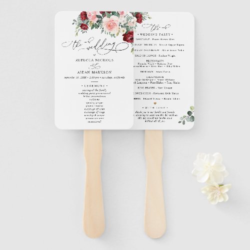 Elegant Burgundy Blush Wedding Ceremony Program Hand Fan