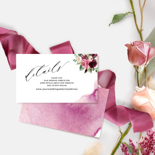 Elegant Burgundy Blush Wedding Website  Details  Enclosure Card