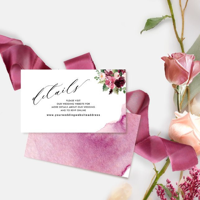 Elegant Burgundy Blush Wedding Website / Details  Enclosure Card (Creator Uploaded)