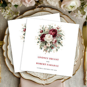 Elegant Burgundy Boho Floral Eucalyptus Gold Paper Dinner Napkins