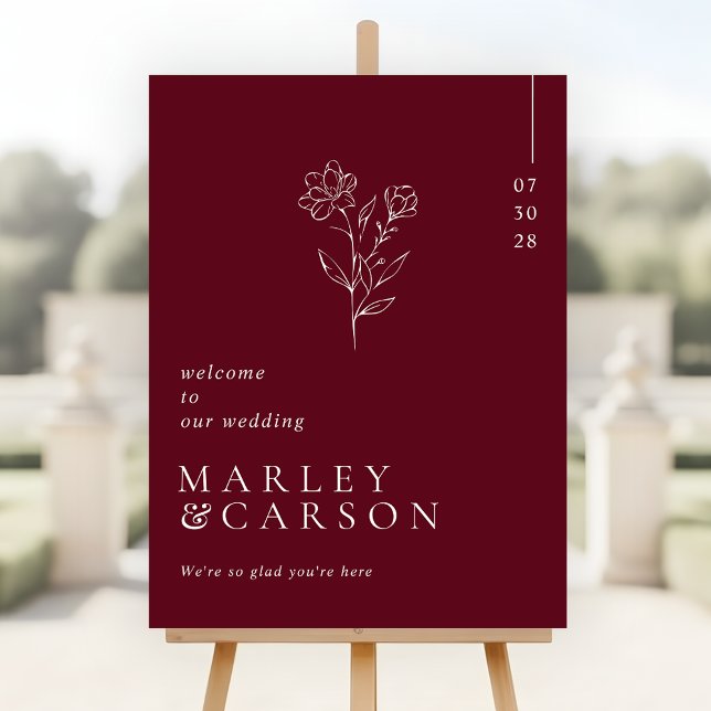 Elegant Burgundy Boho Modern Wedding Welcome Foam Board (Creator Uploaded)