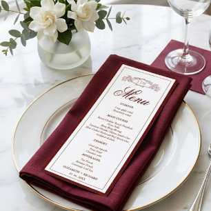 Elegant Burgundy botanical crest monogram wedding Menu