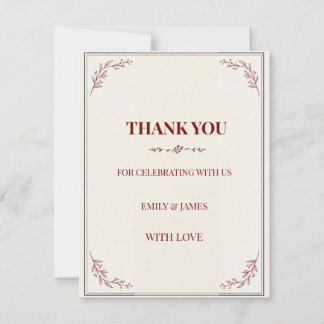 Elegant Burgundy Botanical Wedding Thank You Card