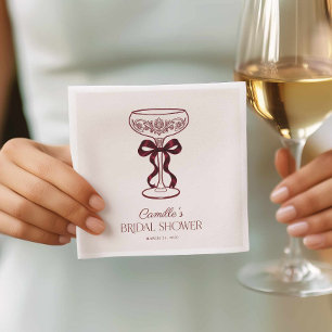 Elegant Burgundy Bow Bridal Shower Cocktail Napkins