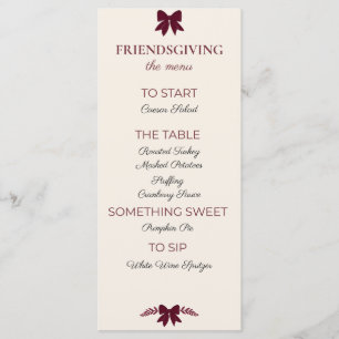 Elegant Burgundy Bow Friendsgiving Dinner Menu