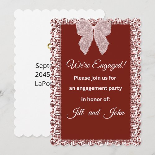 Elegant Burgundy Bow Lace Wedding Engagement Card