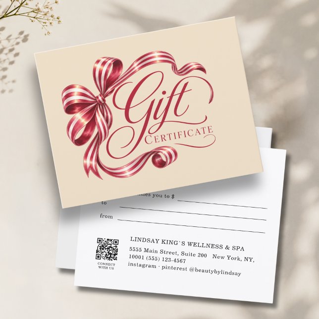 Elegant Burgundy Bow QR Code Gift Certificate (Elegant Burgundy Bow QR Code Gift Certificate)